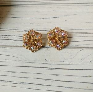 antique gold crystal rhinestone stud earrings